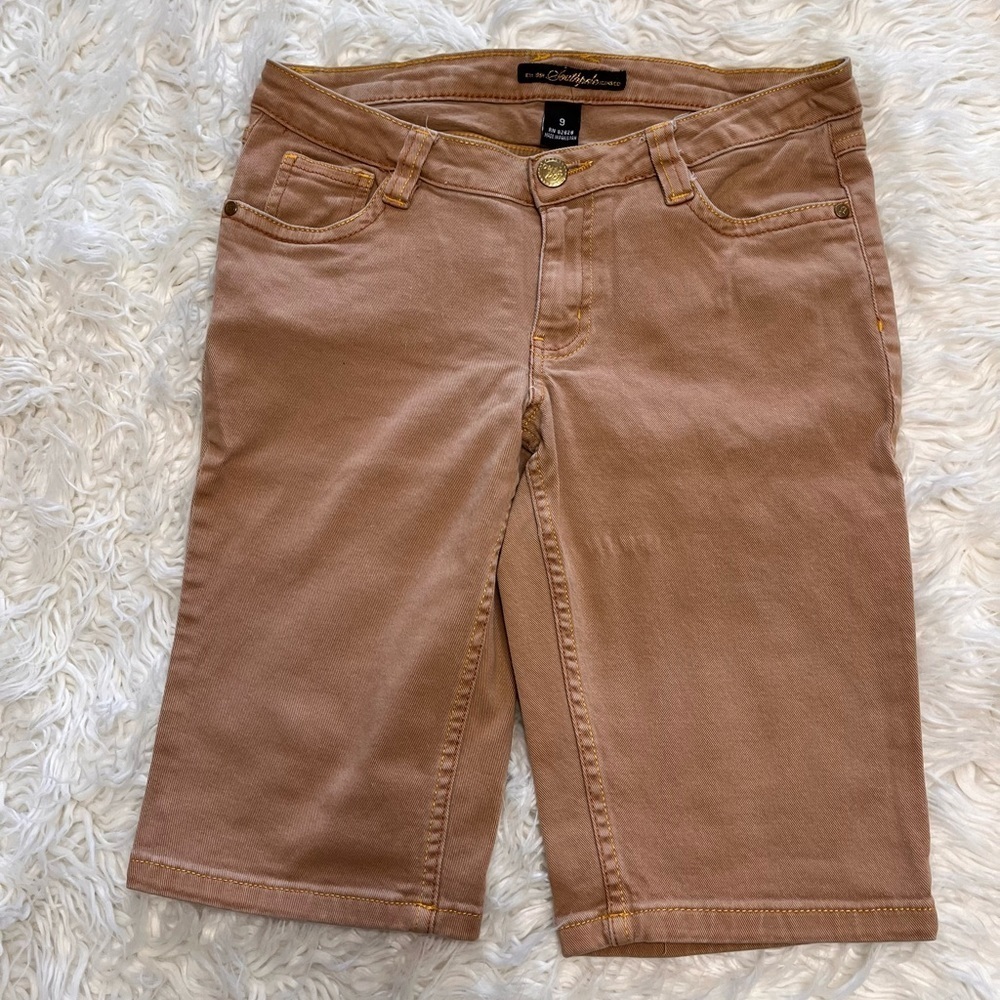 South Pole Women’s Tan Stretch Denim Long Shorts Size 9